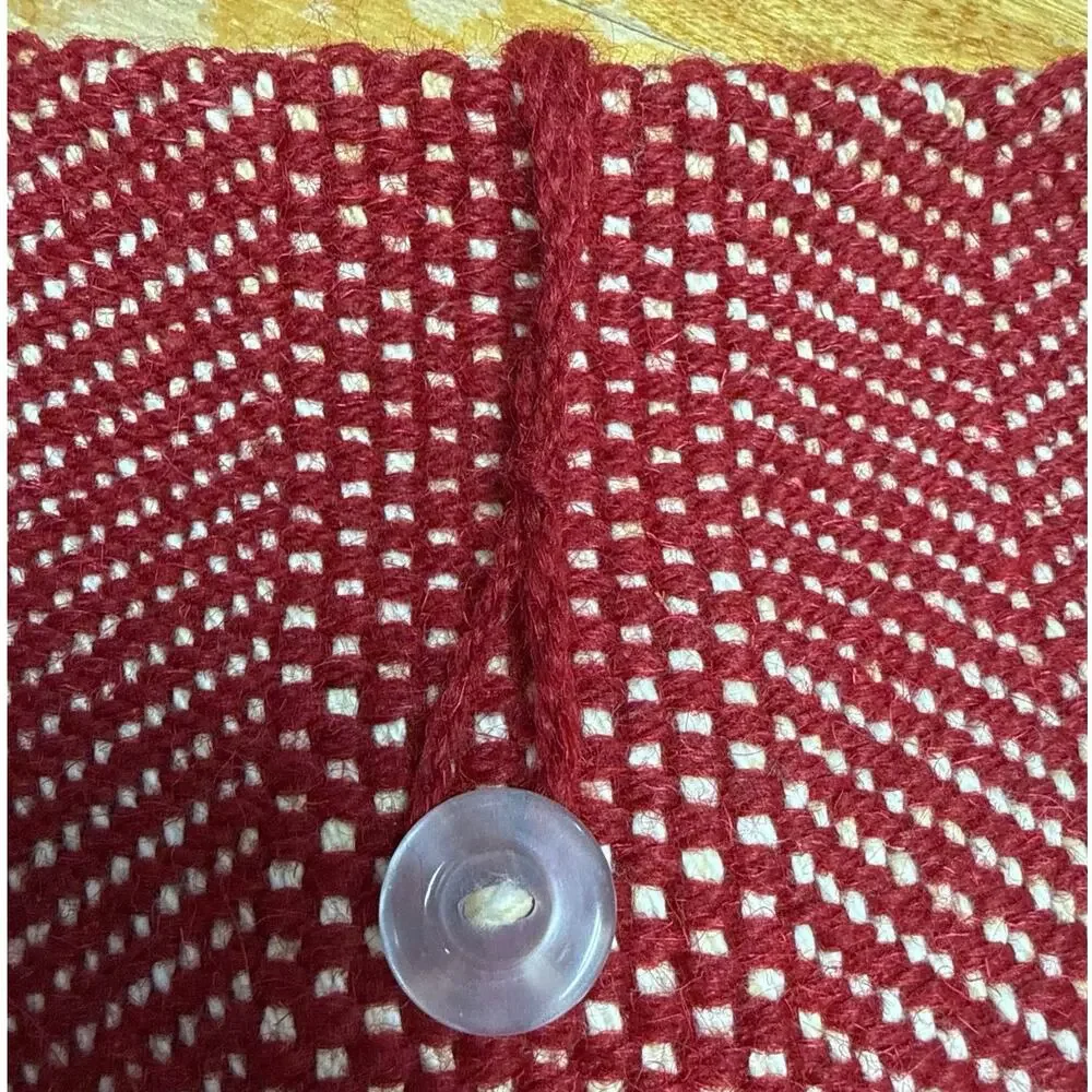Hand Woven Knit Red Crochet Shoulder Crossbody Bag Lined Button Flap Handmade